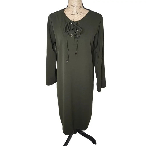 Annabelle Dresses & Skirts - Anabelle Paris Womens Stretchy Midi Stylish Olive Green Shirt Dress Size Medium